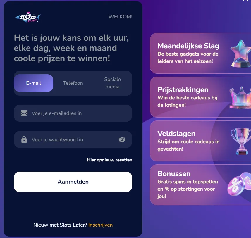 Registratie Slotseater casino – meld je aan en ontvang je welkomstbonus